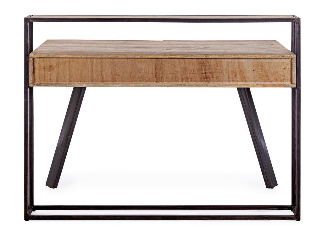 scrivania manchester in legno di mango e acciaio nero, 120×60 cm, ambientazione d’arredo con il prodotto protagonista