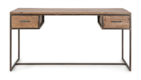 scrivania elmer in legno di acacia e acciaio antracite, 150×60 cm, ambientazione d’arredo con il prodotto protagonista