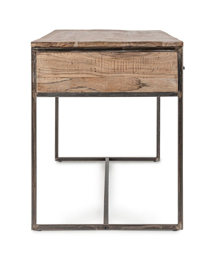 scrivania elmer in legno di acacia e acciaio antracite, 150×60 cm, ambientazione d’arredo con il prodotto protagonista