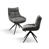 set di 2 sedie zermatt in tessuto grigio e metallo nero, dettaglio dei braccioli imbottiti o in legno