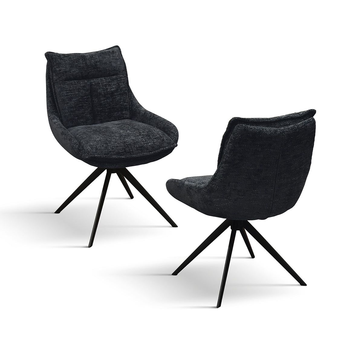 set di 2 sedie zermatt in tessuto nero e metallo nero, dettaglio dei braccioli imbottiti o in legno