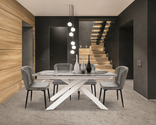 set di 4 sedie soho effetto velluto grigio, dettaglio della struttura in legno, metallo o plastica