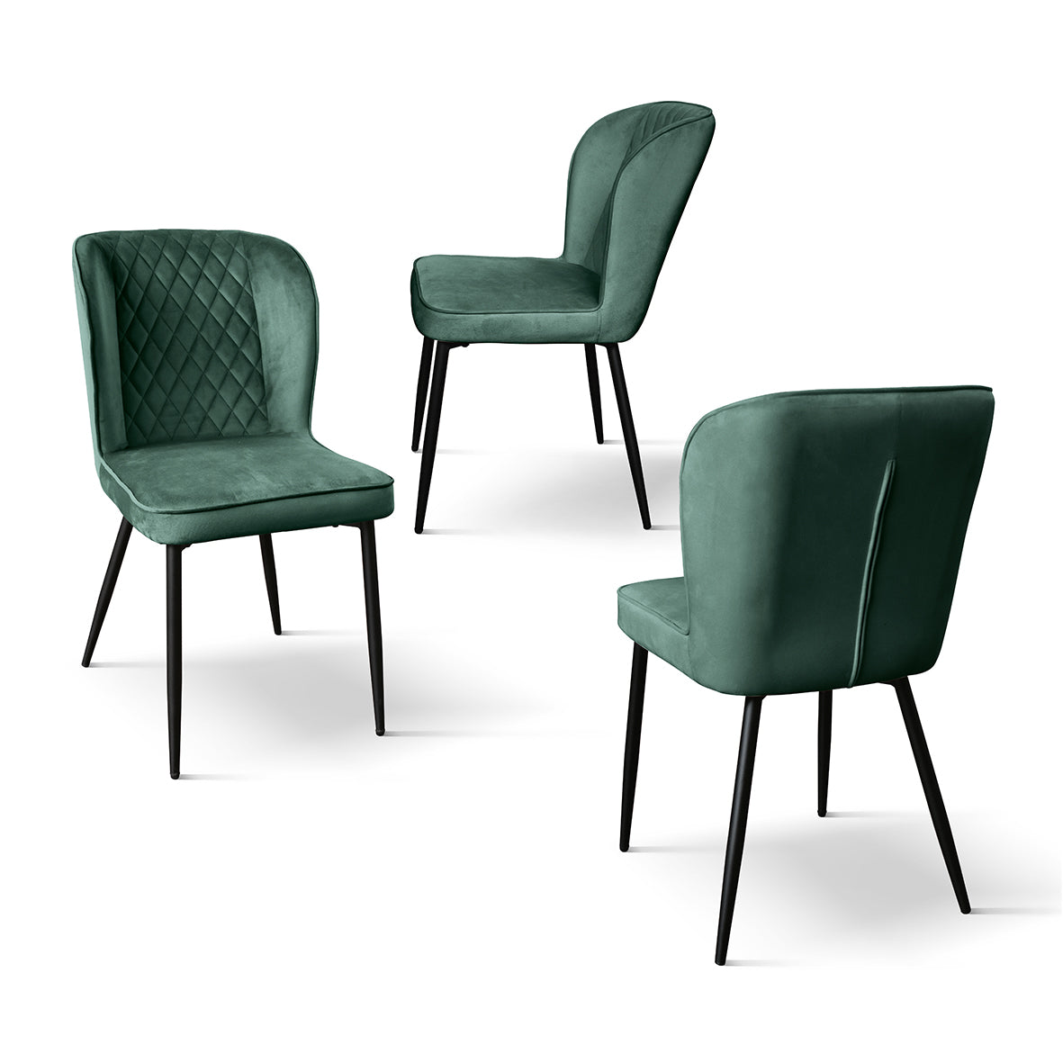 set di 4 sedie soho effetto velluto verdi, dettaglio della struttura in legno, metallo o plastica