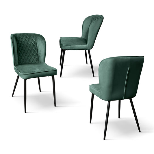 set di 4 sedie soho effetto velluto verdi, dettaglio della struttura in legno, metallo o plastica