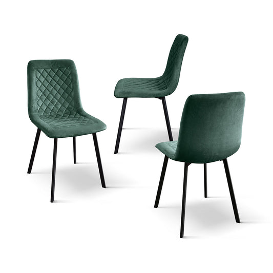 set di 4 sedie noho effetto velluto verdi, dettaglio della struttura in legno, metallo o plastica