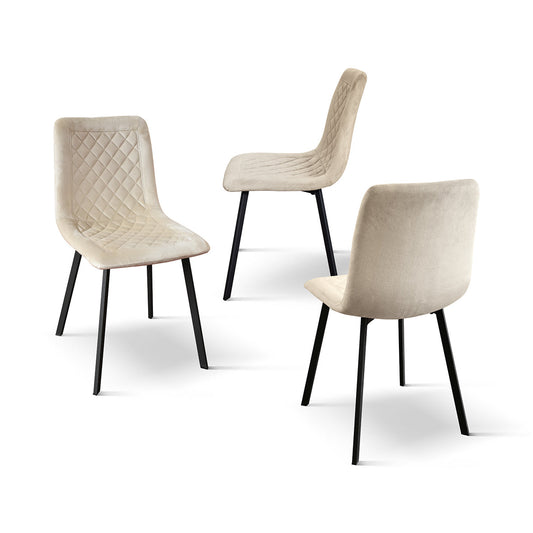 set di 4 sedie noho effetto velluto beige, dettaglio della struttura in legno, metallo o plastica