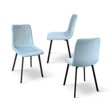 set di 4 sedie noho effetto velluto azzurro, dettaglio della struttura in legno, metallo o plastica