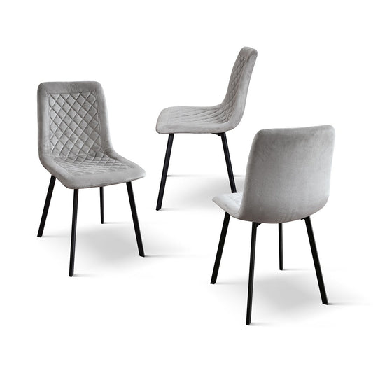 set di 4 sedie noho effetto velluto grigio, dettaglio della struttura in legno, metallo o plastica