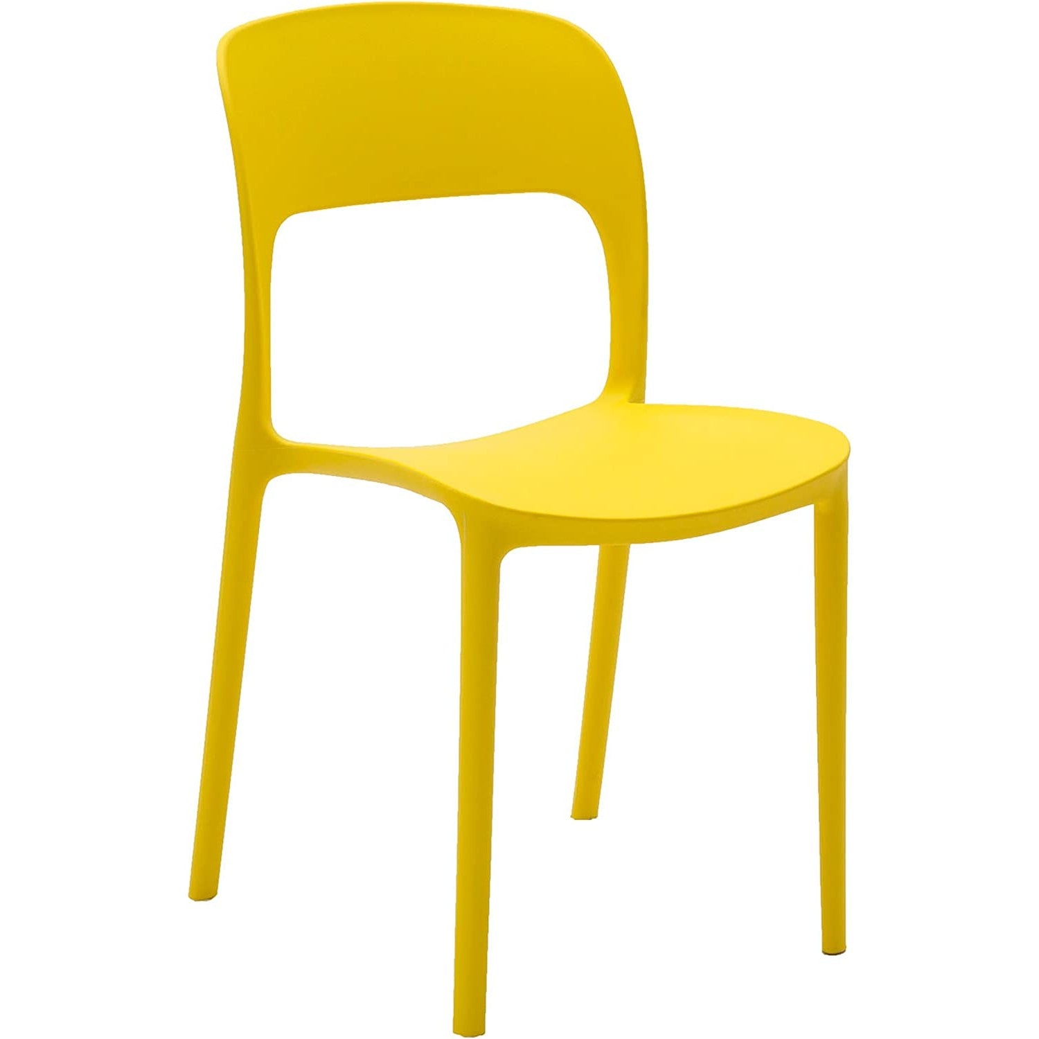 set di 4 sedie fuerteventura in polipropilene gialle, dettaglio della finitura in metallo, plastica o legno trattato