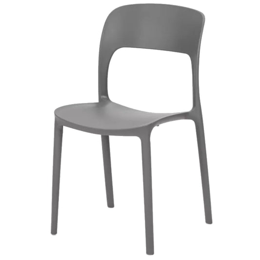 set di 4 sedie fuerteventura in polipropilene grigie, dettaglio della finitura in metallo, plastica o legno trattato