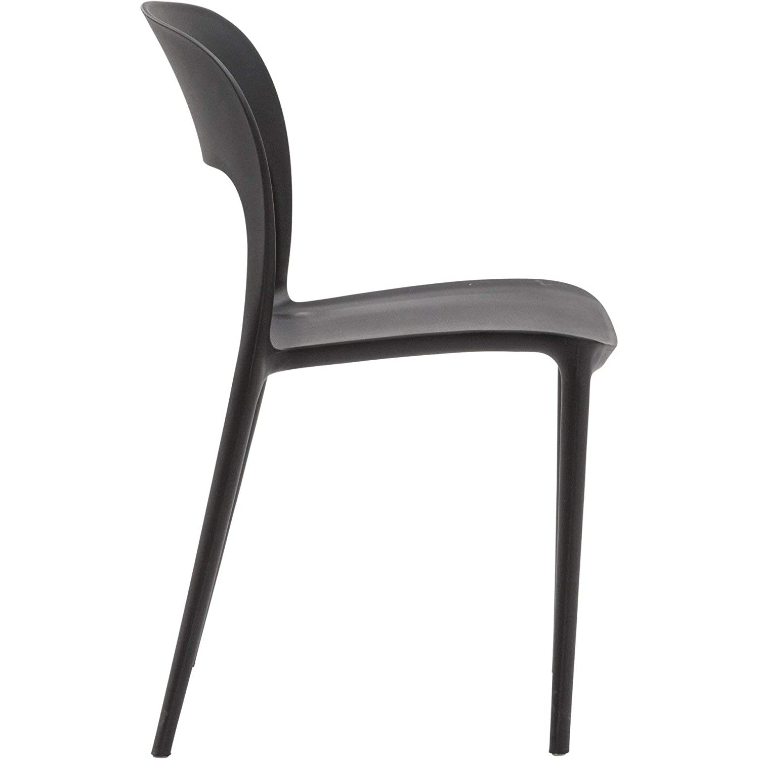 set di 4 sedie fuerteventura in polipropilene nere, dettaglio della finitura in metallo, plastica o legno trattato