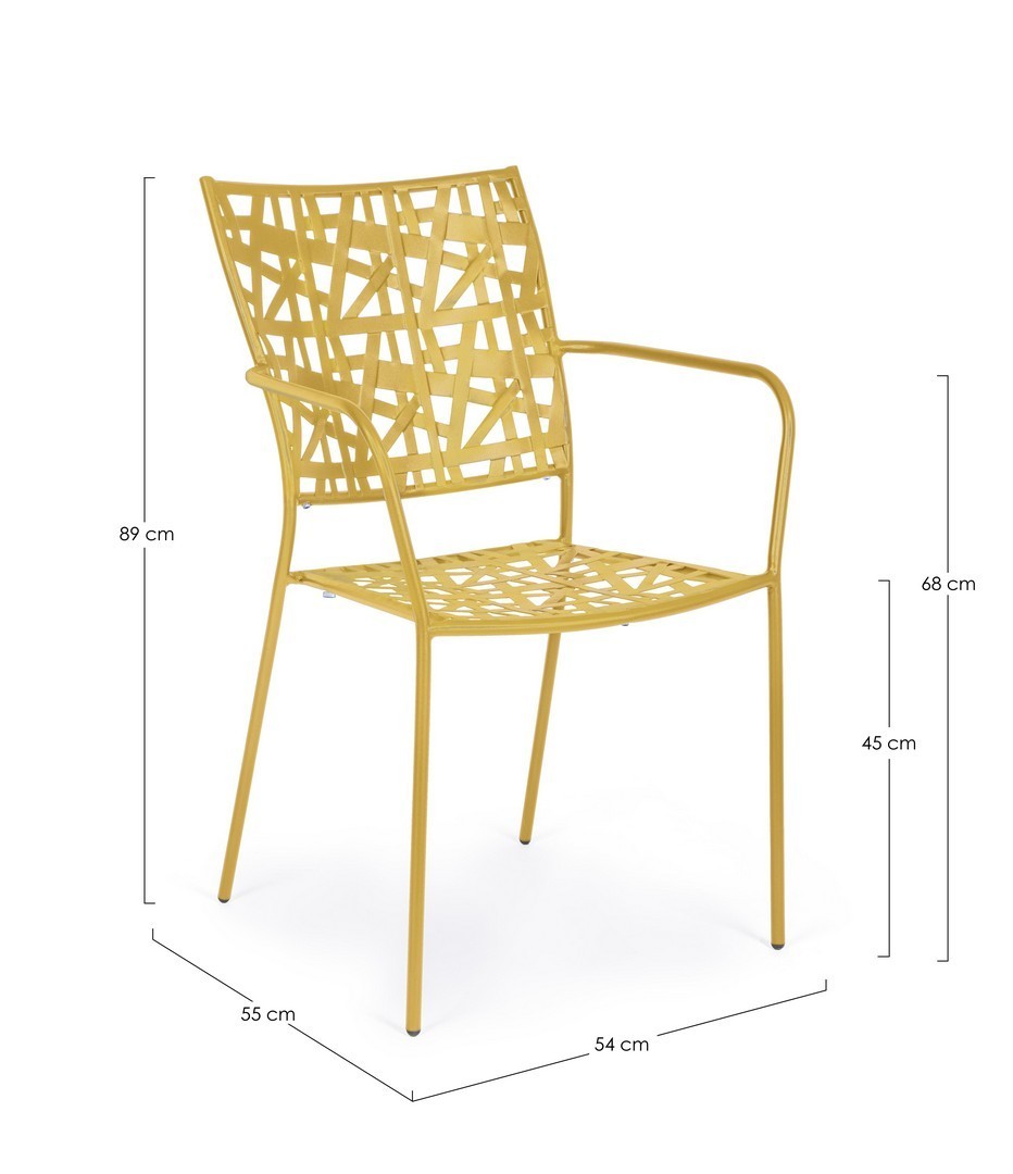 set di 4 sedie kelsie ocra, ambientazione su terrazza, veranda o prato