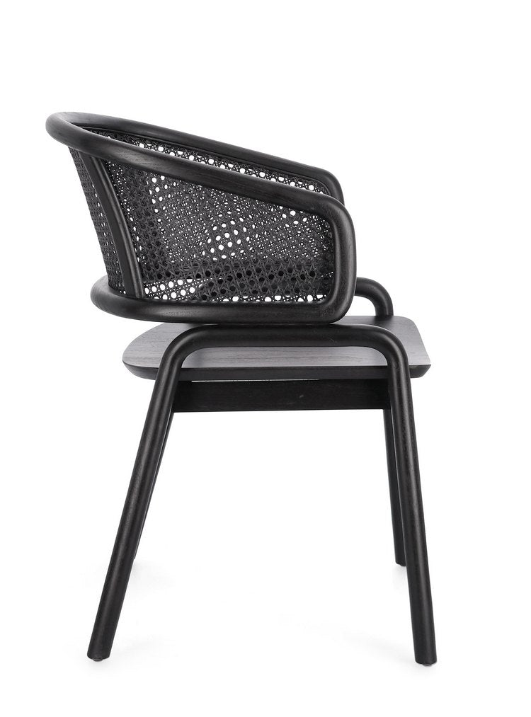 sedia keith in legno di teak e rattan nero con braccioli, comfort superiore grazie al supporto laterale
