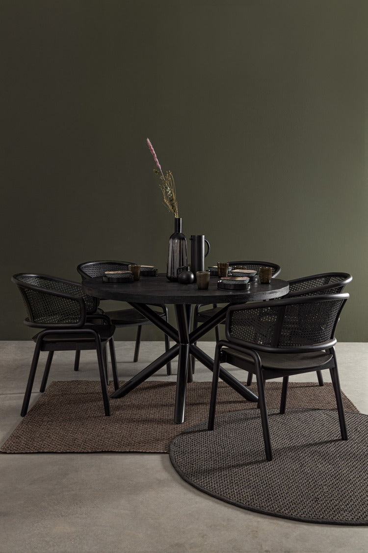 sedia keith in legno di teak e rattan nero con braccioli, poltroncina versatile per casa o ufficio