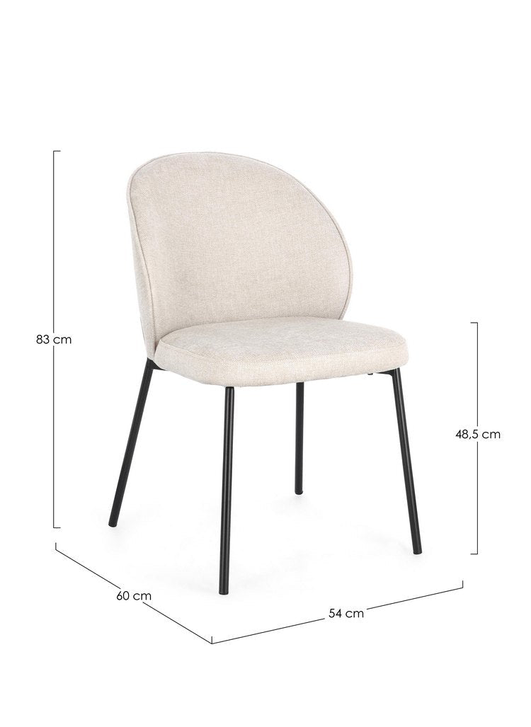 set di 2 sedie wendy in tessuto beige e gambe acciaio beige, facile da abbinare a qualsiasi stile d’arredo