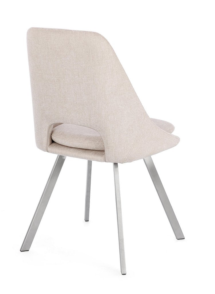 set di 2 sedie kashar in tessuto beige e gambe acciaio, seduta ergonomica per comfort quotidiano