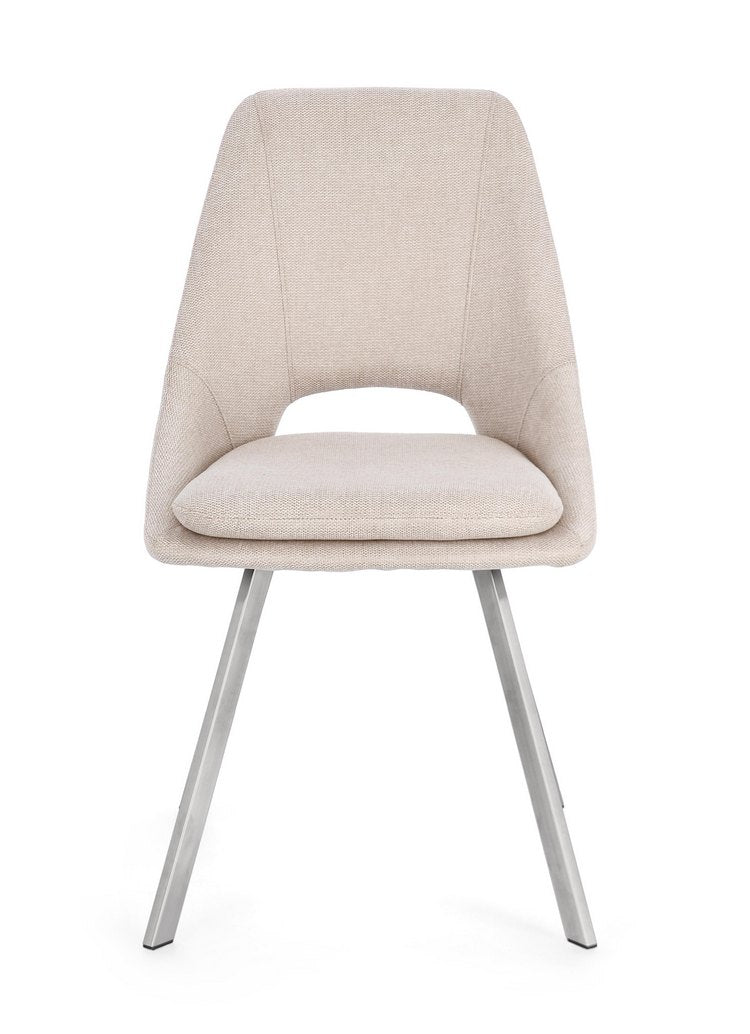 set di 2 sedie kashar in tessuto beige e gambe acciaio, ideale per cucina, sala da pranzo o studio