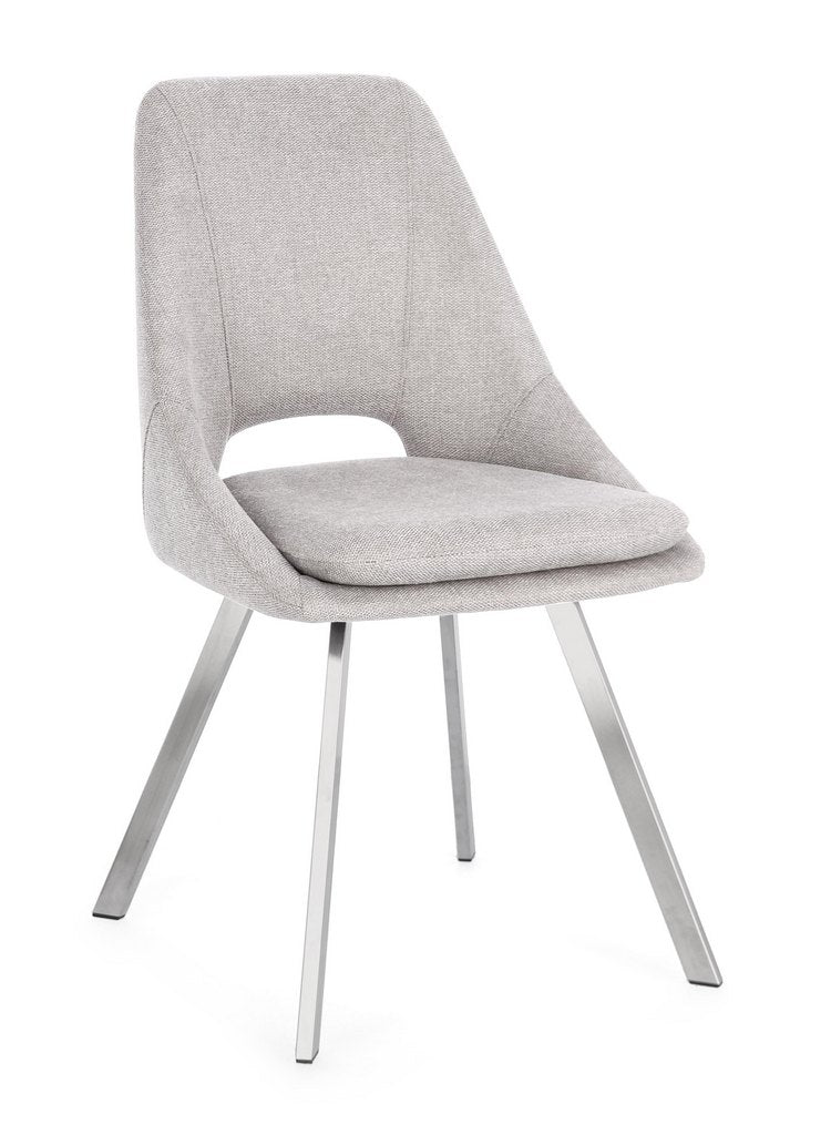 set di 2 sedie kashar in tessuto grigio chiaro e gambe acciaio, sedia dal design moderno per sala da pranzo o soggiorno