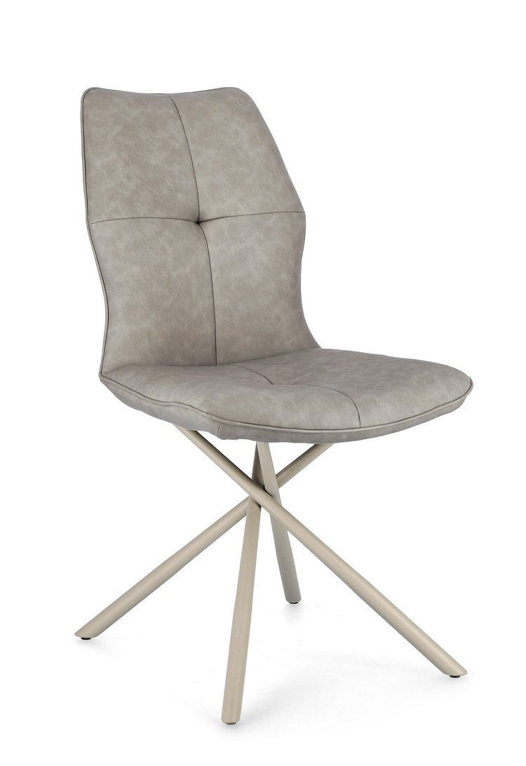 set di 2 sedie kepler in similpelle tortora e gambe incrociate beige, sedia dal design moderno per sala da pranzo o soggiorno