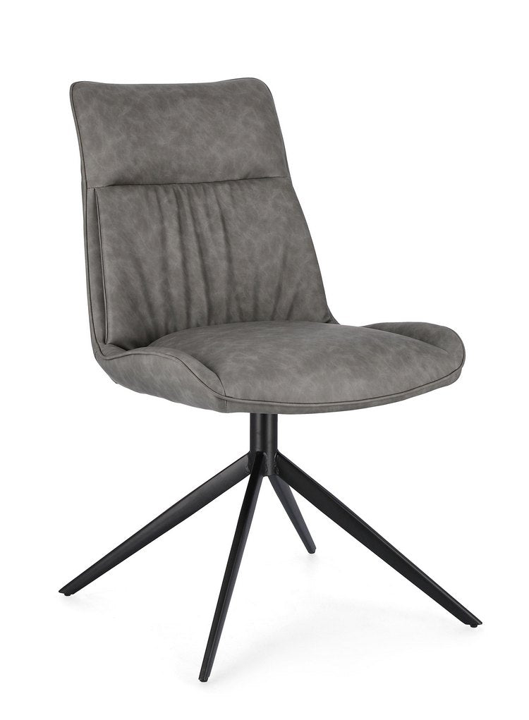set di 2 sedie jordan in similpelle grigio e gambe acciaio nere, sedia dal design moderno per sala da pranzo o soggiorno
