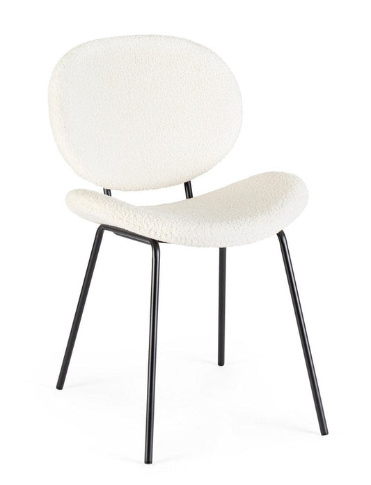 set di 2 sedie maddie in tessuto bianco e base acciaio nero, sedia dal design moderno per sala da pranzo o soggiorno
