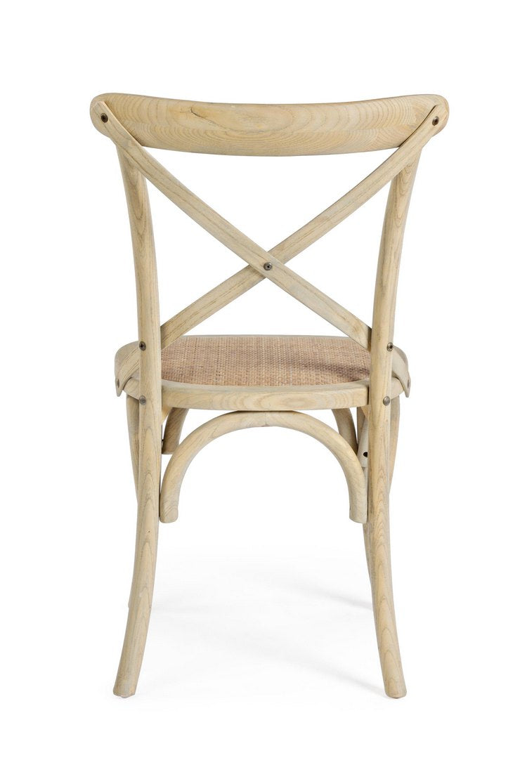 set di 2 sedie cross in legno di olmo naturale e rattan naturale, seduta ergonomica per comfort quotidiano
