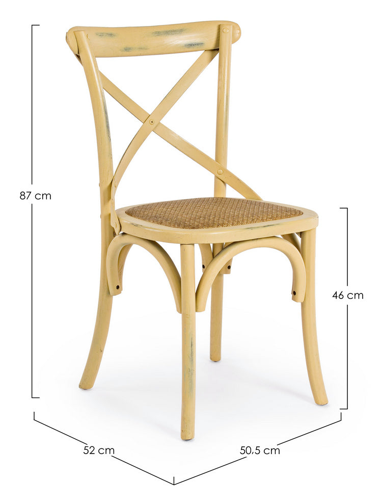 set di 2 sedie cross in legno di olmo ocra e rattan naturale, ideale per cucina, sala da pranzo o studio