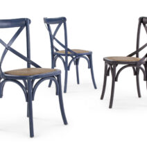 Set di 2 sedie CROSS in legno di olmo blu e rattan naturale