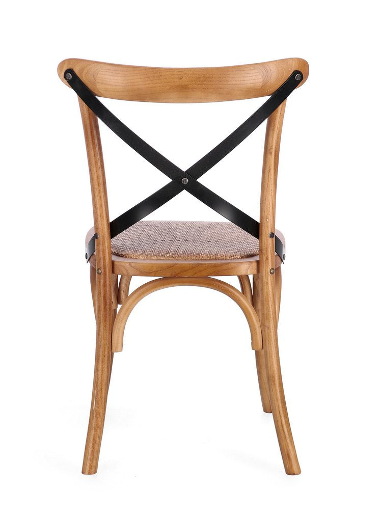 set di 2 sedie cross metal in legno di olmo naturale scuro e stecche acciaio nero, ideale per cucina, sala da pranzo o studio