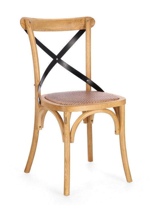 set di 2 sedie cross metal in legno di olmo naturale e stecche acciaio nero, sedia dal design moderno per sala da pranzo o...