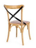 set di 2 sedie cross metal in legno di olmo naturale e stecche acciaio nero, seduta ergonomica per comfort quotidiano