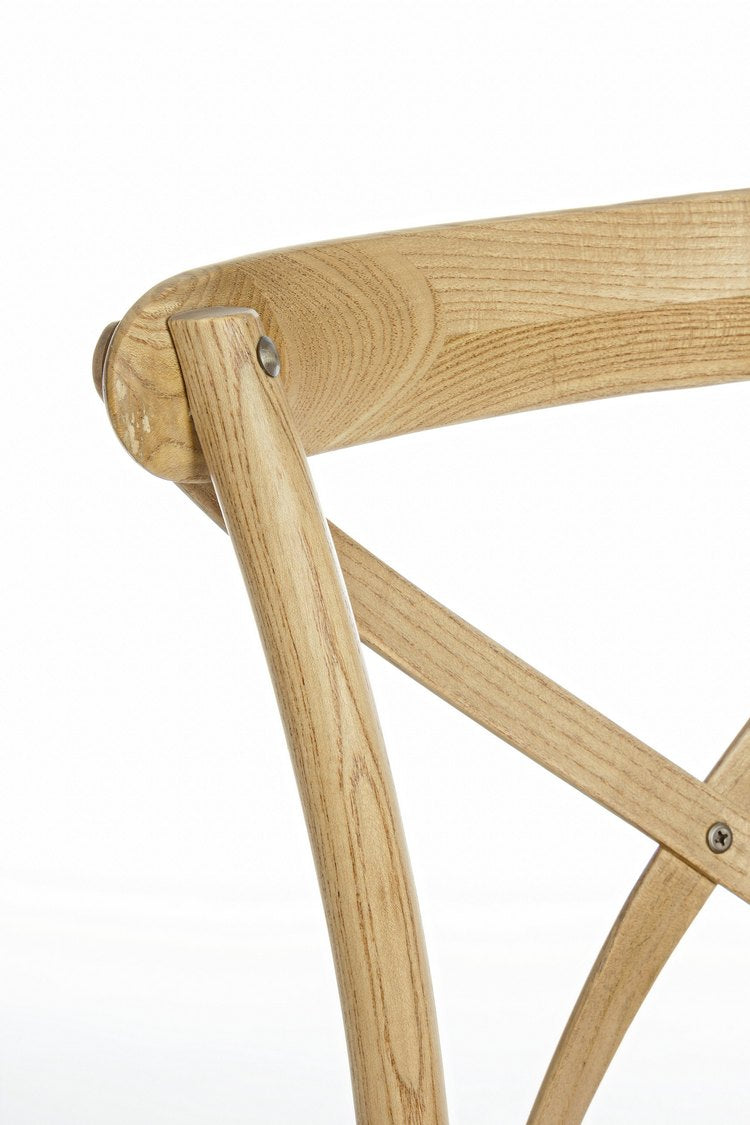 set di 2 sedie cross in legno di olmo marrone e rattan naturale, seduta ergonomica per comfort quotidiano