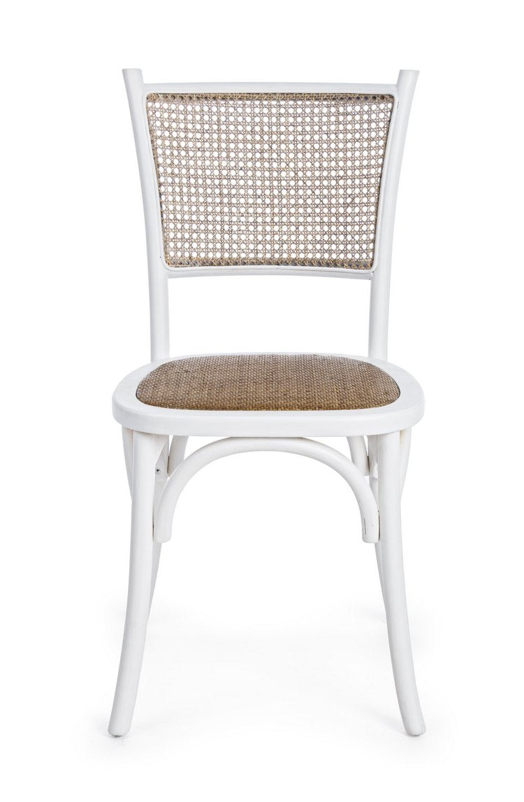 set di 2 sedie carrel in legno di olmo bianco e rattan naturale, dettaglio della struttura in legno, metallo o plastica