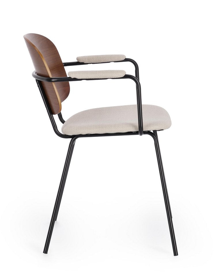 set di 2 sedie sienna in legno di pioppo e tessuto beige, gambe acciaio nere, comfort superiore grazie al supporto laterale