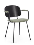 set di 2 sedie sienna in tessuto verde e struttura nera, poltroncina elegante con braccioli per zona living o pranzo