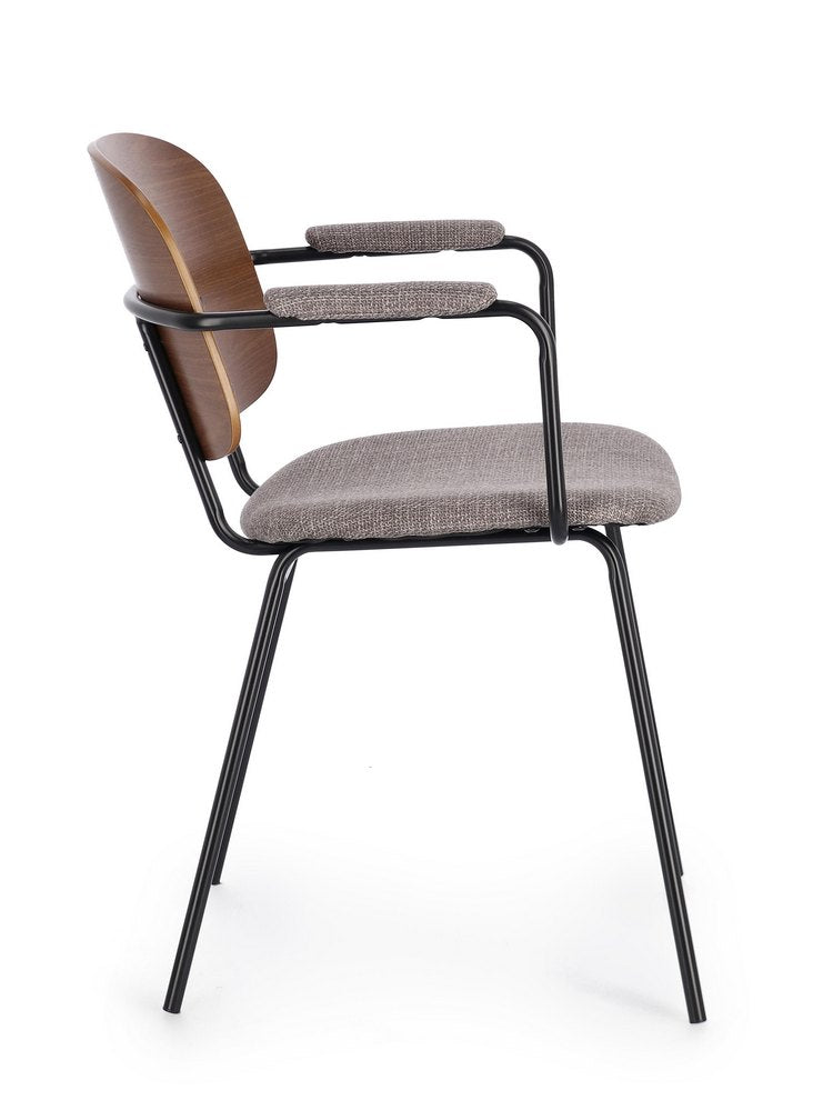 set di 2 sedie sienna in tessuto grigio e legno marrone con gambe nere, vista ambientata in soggiorno o sala da pranzo