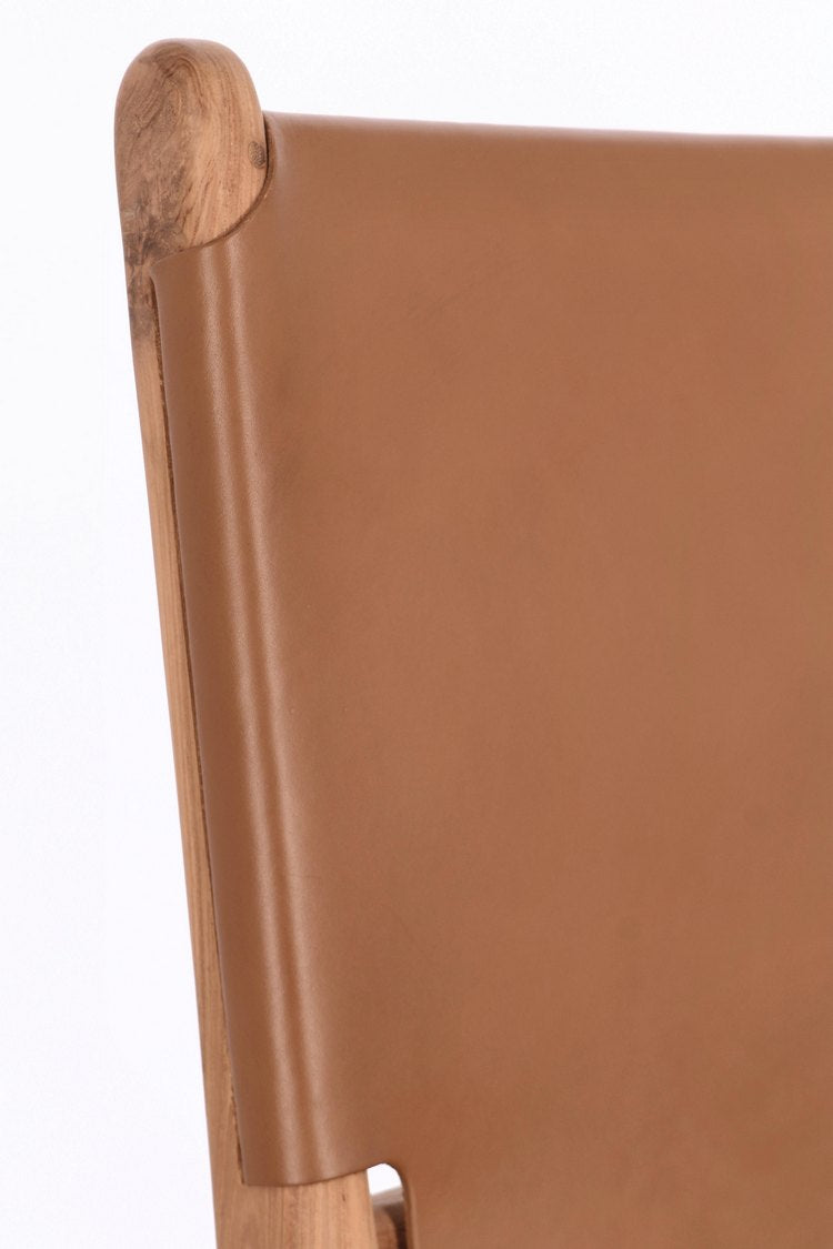 set di 2 sedie eugenie in legno di teak e vera pelle cognac, struttura solida e stabile, adatta a ogni ambiente