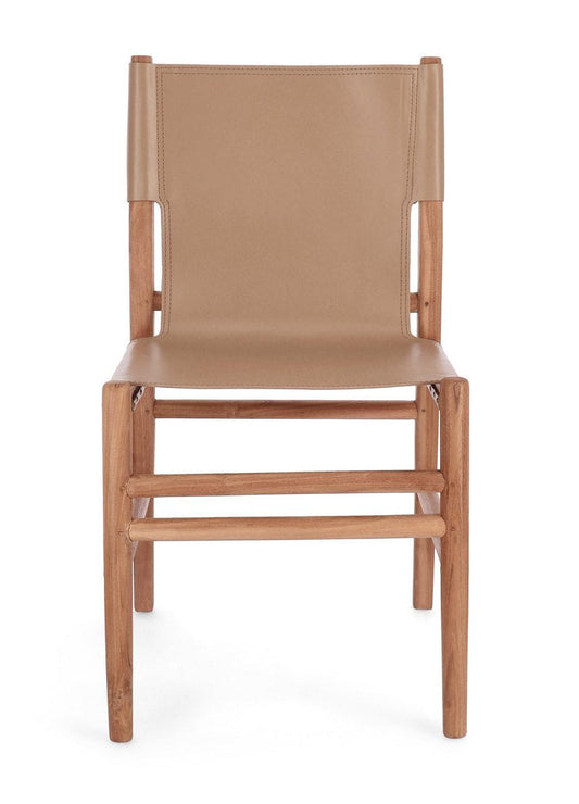 set di 2 sedie caroline in legno di teak e vera pelle tortora, dettaglio della struttura in legno, metallo o plastica