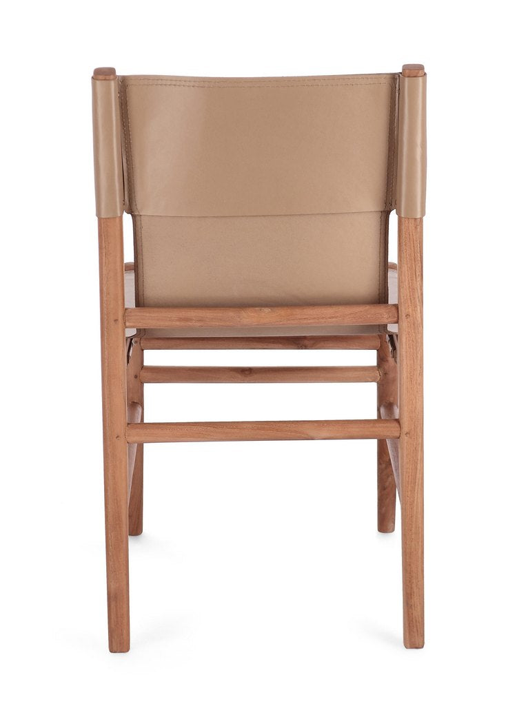 set di 2 sedie caroline in legno di teak e vera pelle tortora, ideale per cucina, sala da pranzo o studio