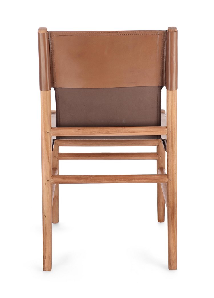 set di 2 sedie caroline in legno di teak e vera pelle cognac, ideale per cucina, sala da pranzo o studio