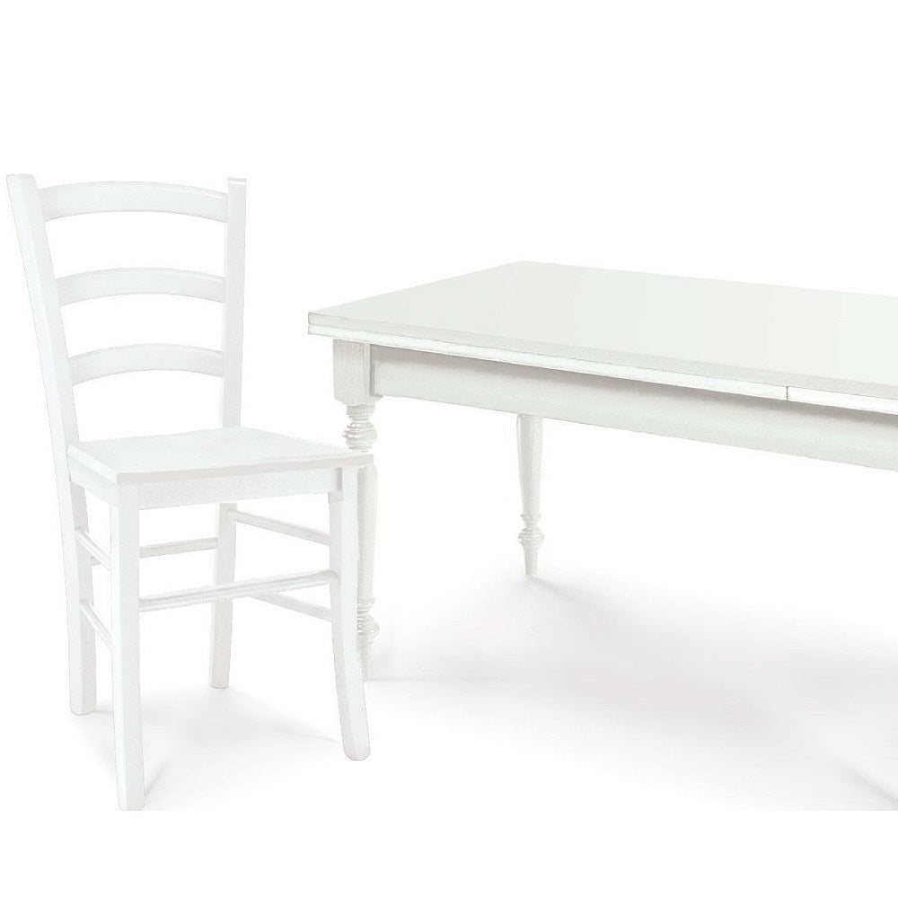 set di 2 sedie appia in legno bianche, dettaglio della struttura in legno, metallo o plastica