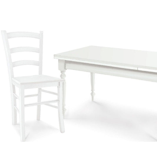 set di 2 sedie appia in legno bianche, dettaglio della struttura in legno, metallo o plastica