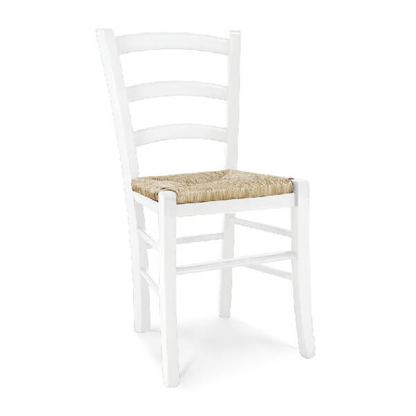 set di 2 sedie appia in legno massello bianco con seduta in paglia, sedia dal design moderno per sala da pranzo o soggiorno