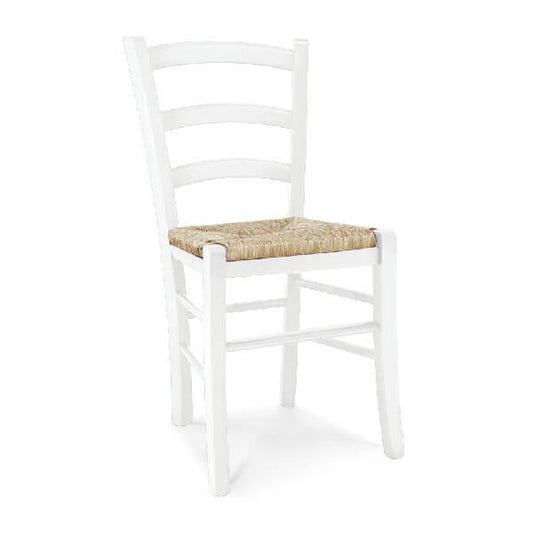 set di 2 sedie appia in legno massello bianco con seduta in paglia, sedia dal design moderno per sala da pranzo o soggiorno