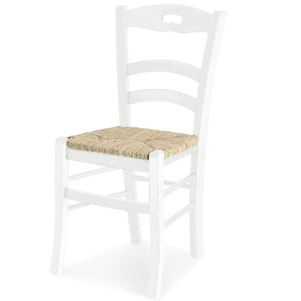 set di 2 sedie aurelia in legno massello bianco con seduta in paglia, sedia dal design moderno per sala da pranzo o soggiorno