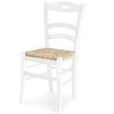 set di 2 sedie aurelia in legno massello bianco con seduta in paglia, sedia dal design moderno per sala da pranzo o soggiorno