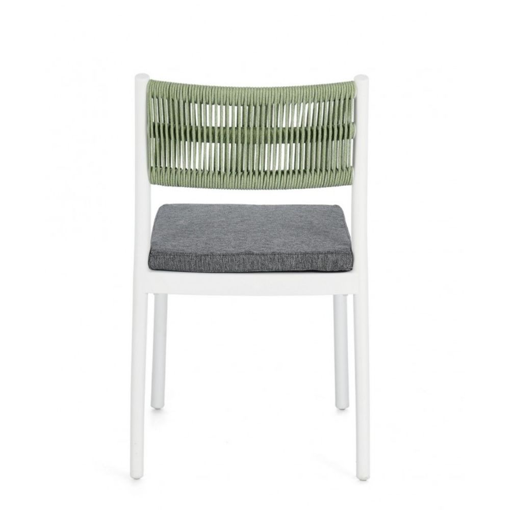 set di 4 sedie alvin in polipropilene bianco e corda intrecciata verde, impilabili, comoda e leggera, perfetta per giardino...