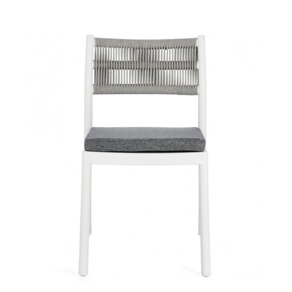 set di 4 sedie alvin in polipropilene bianco e corda intrecciata grigio chiaro, impilabili, ideale per arredare con stile il...