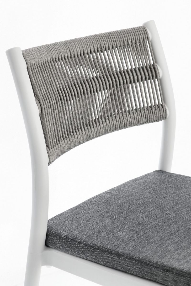 set di 4 sedie alvin in polipropilene bianco e corda intrecciata grigio chiaro, impilabili, impilabile e salvaspazio per uso...