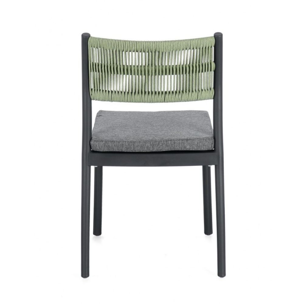 set di 4 sedie alvin in polipropilene antracite e corda intrecciata verde, impilabili, comoda e leggera, perfetta per...